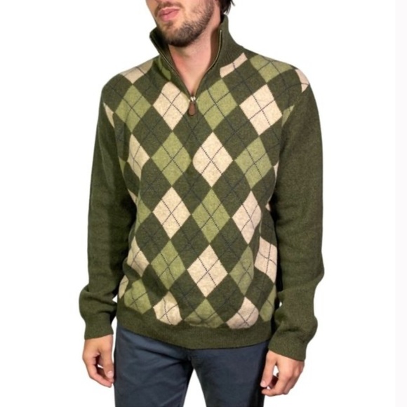 J.Crew Mens Lamb Wool Argyle Diamond Knit 1/4 Zip
Pullover Sweater Size Medium - Picture 3 of 9
